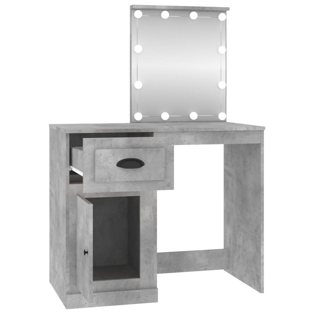 vidaXL Masă de toaletă cu LED, gri beton, 90x50x132,5 cm lemn compozit