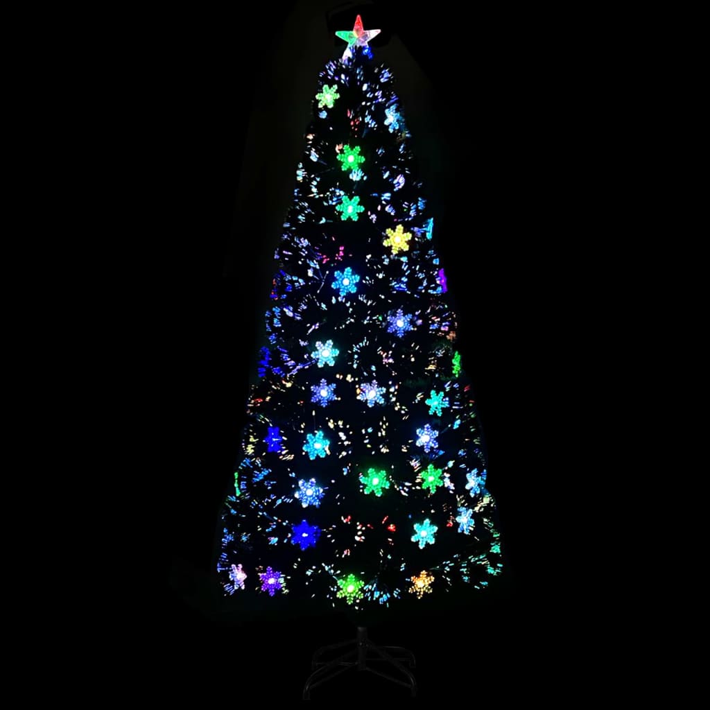 vidaXL Brad Crăciun cu LED fulgi de zăpadă, negru 180 cm fibră optică