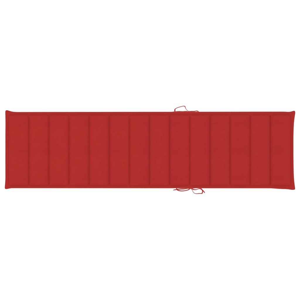 vidaXL Șezlong cu pernă roșie, lemn masiv de tec
