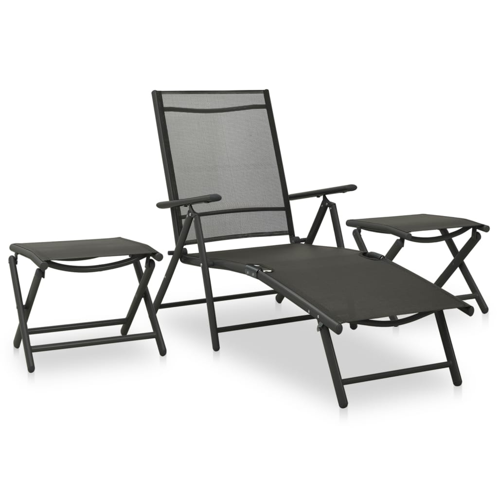 vidaXL Set mobilier de grădină, 3 piese, negru, textilenă și aluminiu