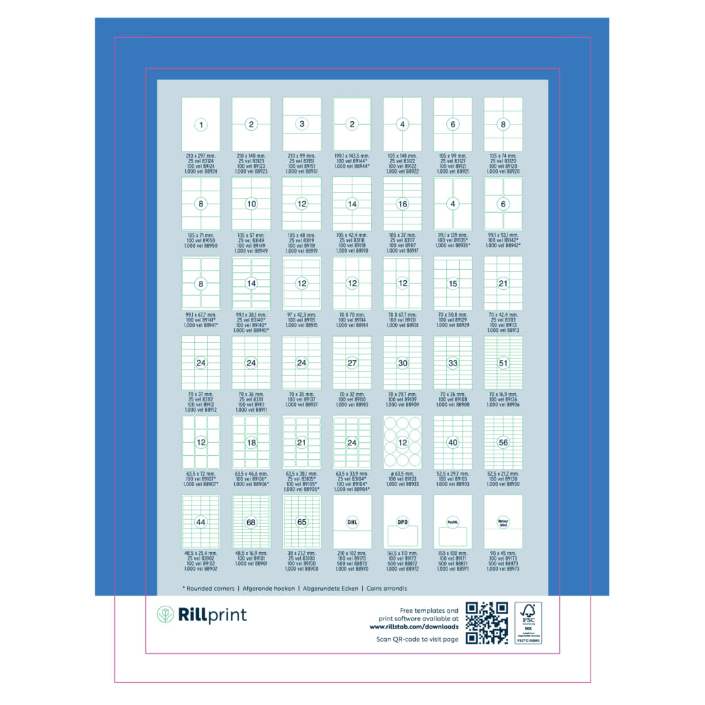 rillprint Etichete autocolante, alb, 105x99 mm, 500 coli
