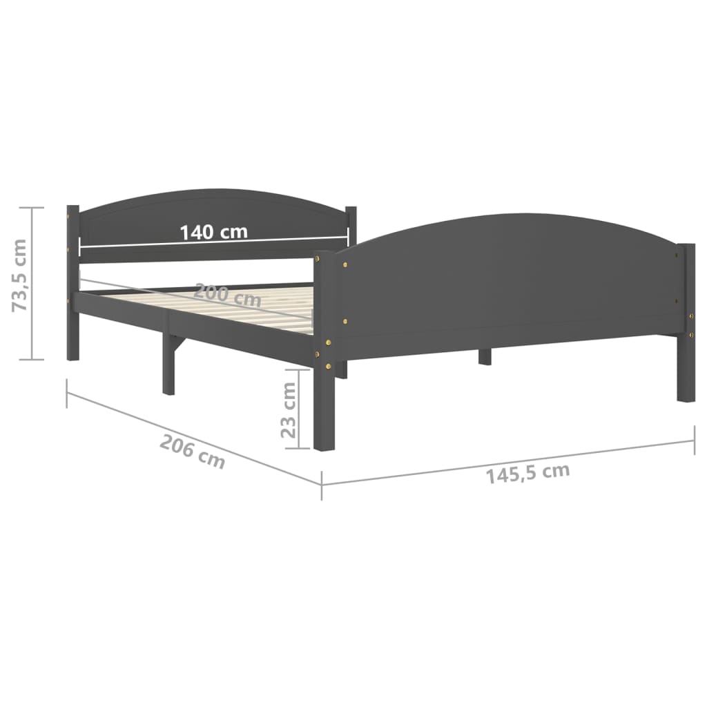 vidaXL Cadru de pat, gri închis, 140x200 cm, lemn masiv pin