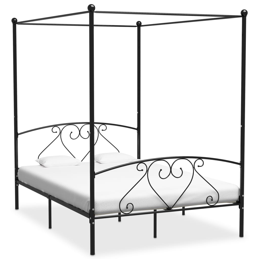 vidaXL Cadru de pat cu baldachin, negru, 160 x 200 cm, metal