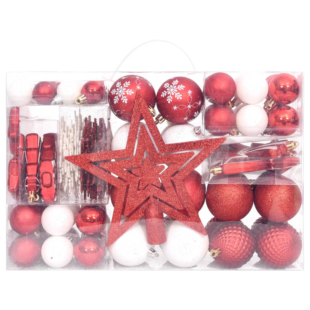 vidaXL Set globuri de Crăciun, 108 piese, roșu și alb