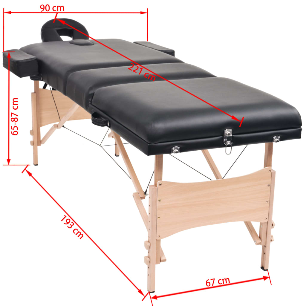 vidaXL Set taburet și masă masaj pliabile 3 zone, 10 cm grosime, negru