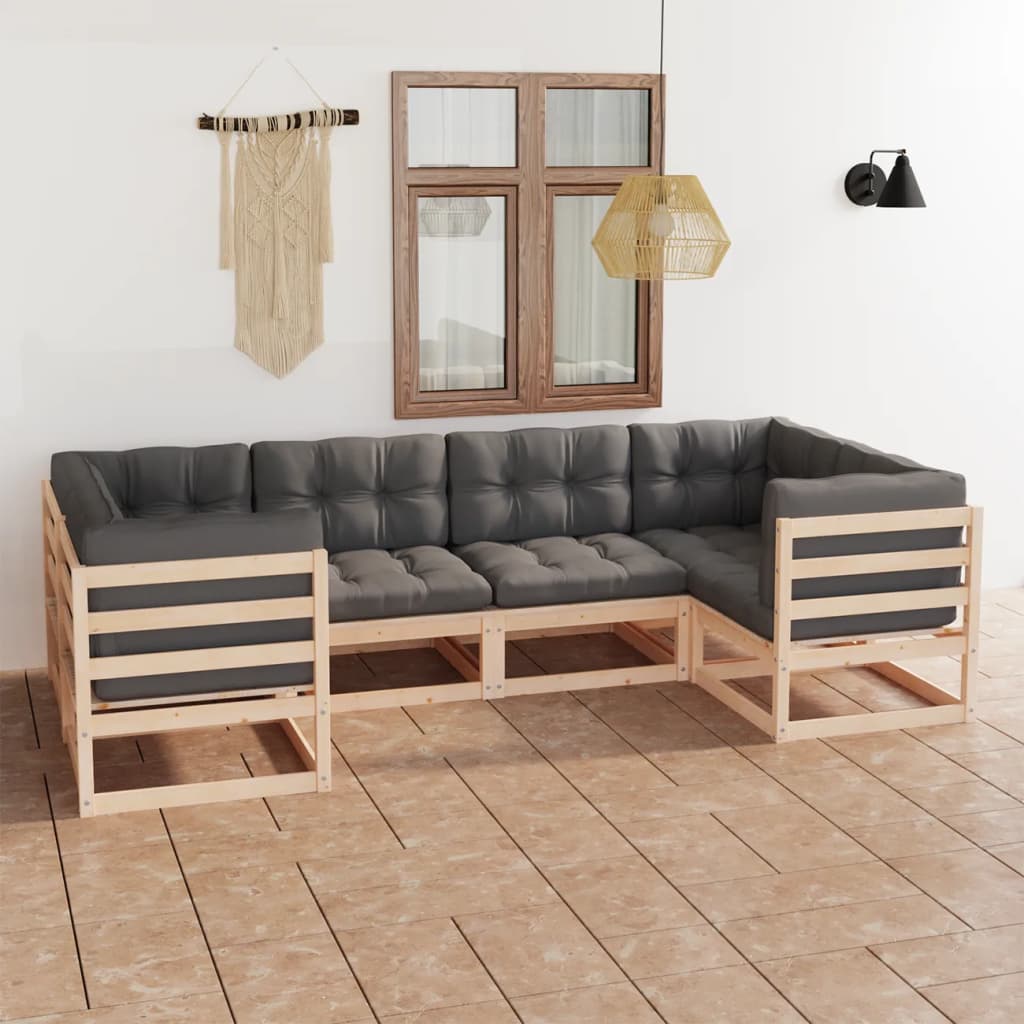 vidaXL Set mobilier de grădină cu perne, 6 piese, lemn de pin masiv
