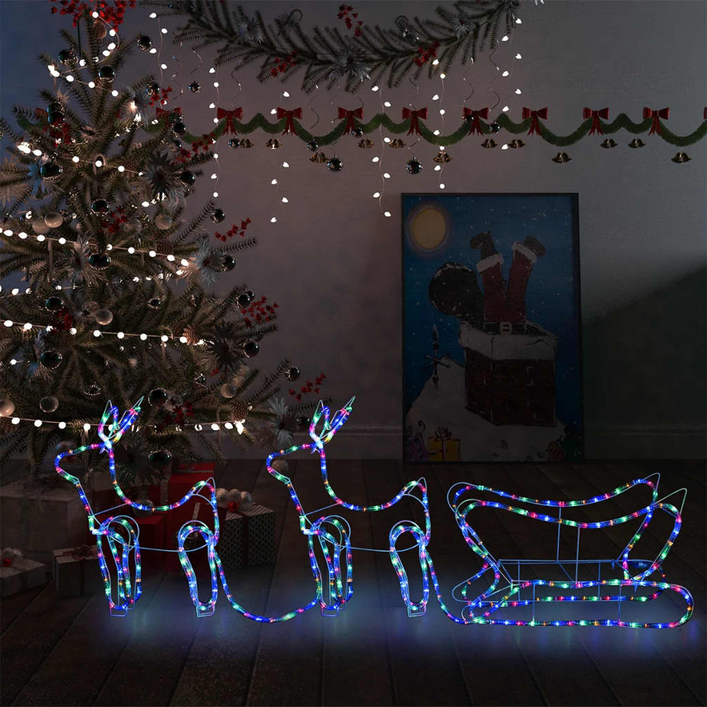 vidaXL Decorațiune de Crăciun cu reni și sanie, 576 LED-uri, exterior