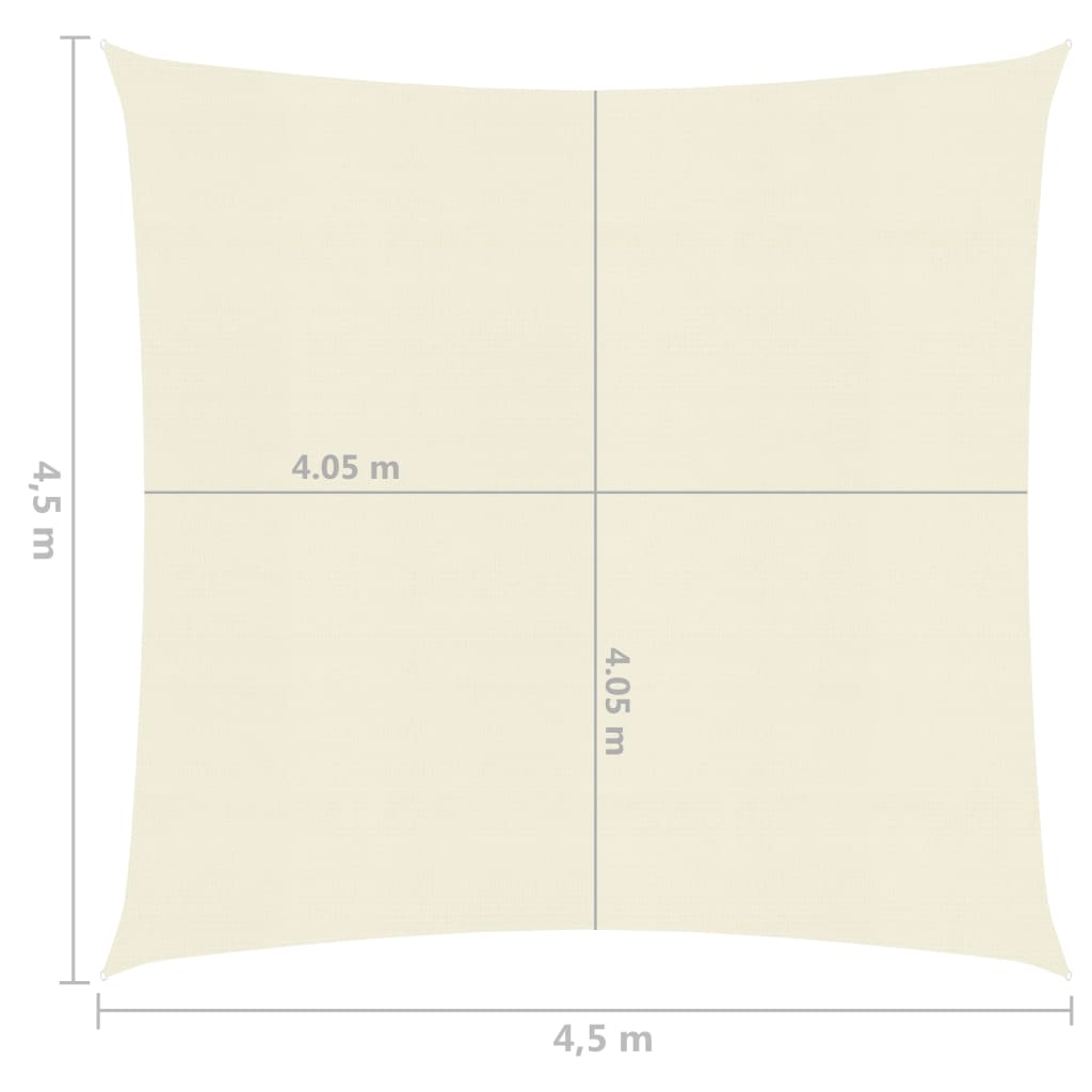vidaXL Pânză parasolar, crem, 4,5 x 4,5 m, HDPE, 160 g/m²