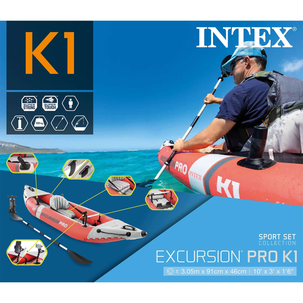 Intex Caiac gonflabil Excursion Pro K1, 305 x 91 x 46 cm