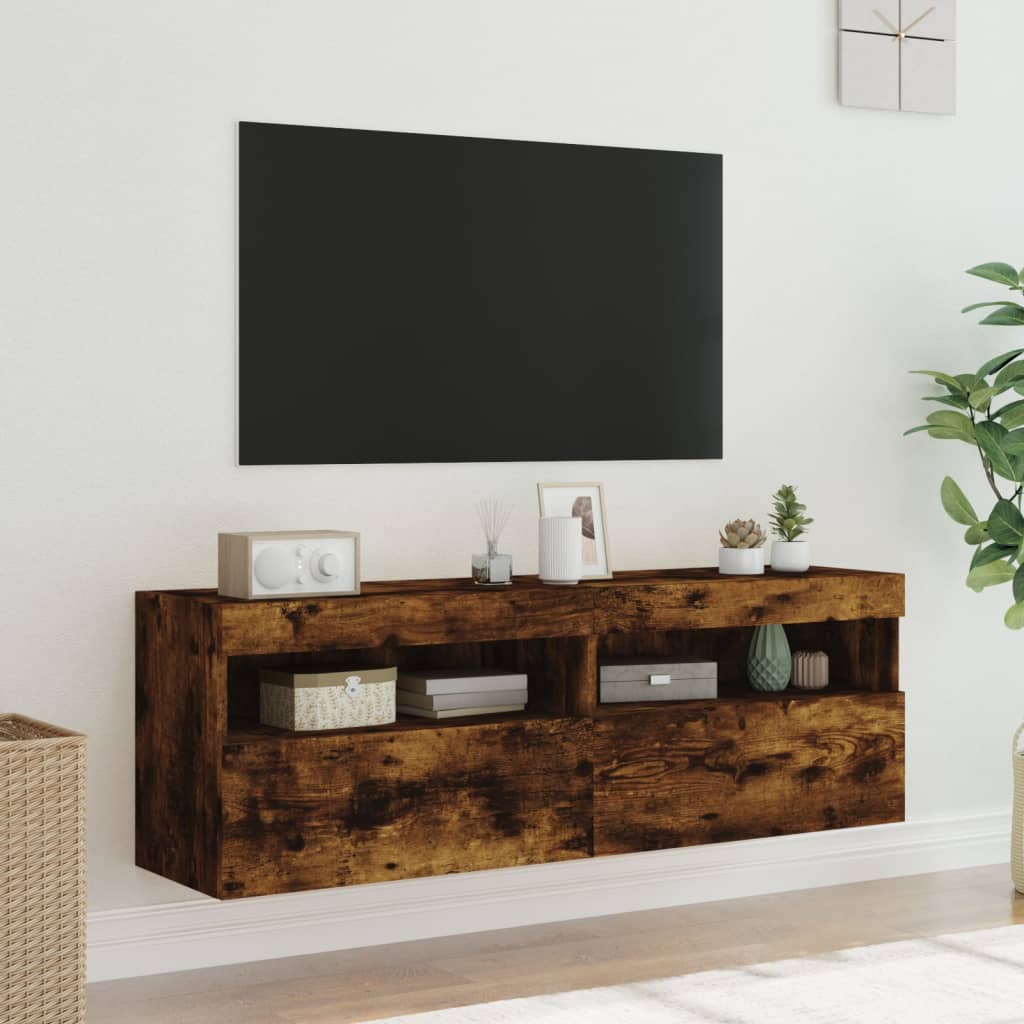 vidaXL Comodă TV de perete cu LED, 2 buc. stejar fumuriu, 60x30x40 cm