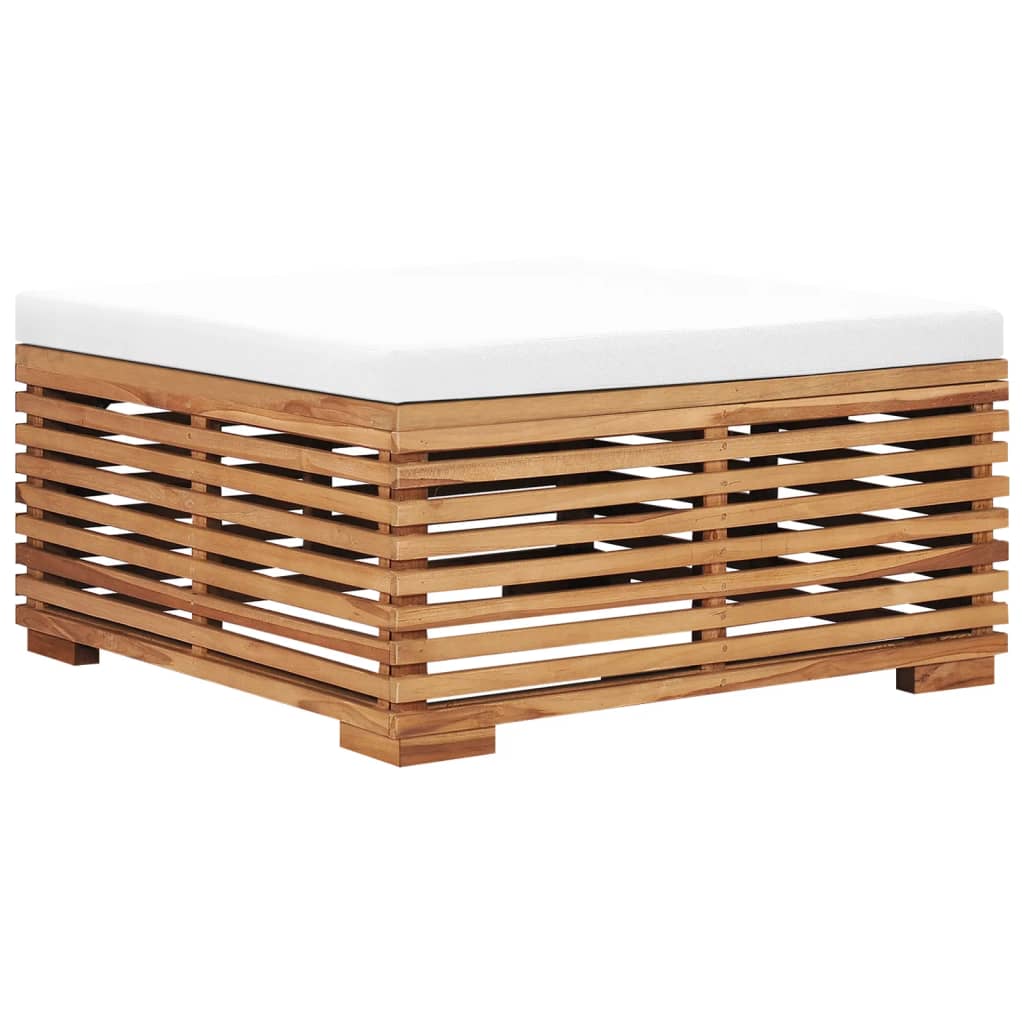 vidaXL Set masă și taburet de grădină cu pernă crem, lemn masiv de tec