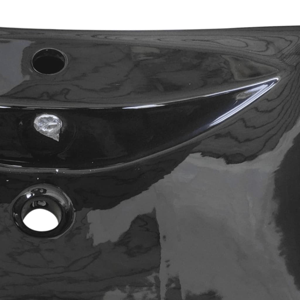 Chiuvetă dreptunghiulară preaplin & gaură robinet, negru, ceramică lux