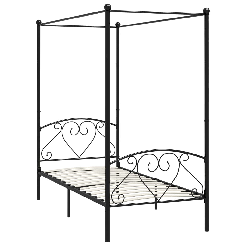 vidaXL Cadru de pat cu baldachin, negru, 120 x 200 cm, metal