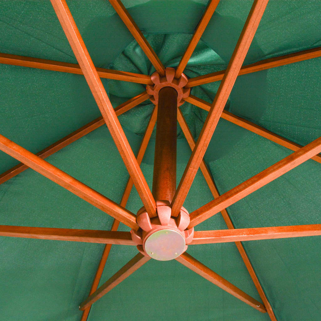 vidaXL Umbrelă de soare suspendată 350 cm, stâlp din lemn, verde