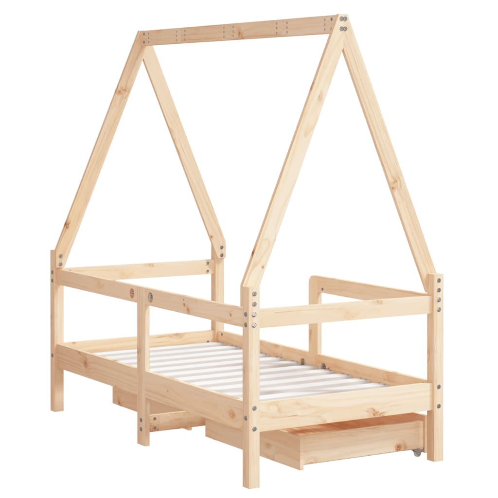 vidaXL Cadru de pat cu sertare de copii, 70x140 cm, lemn masiv de pin