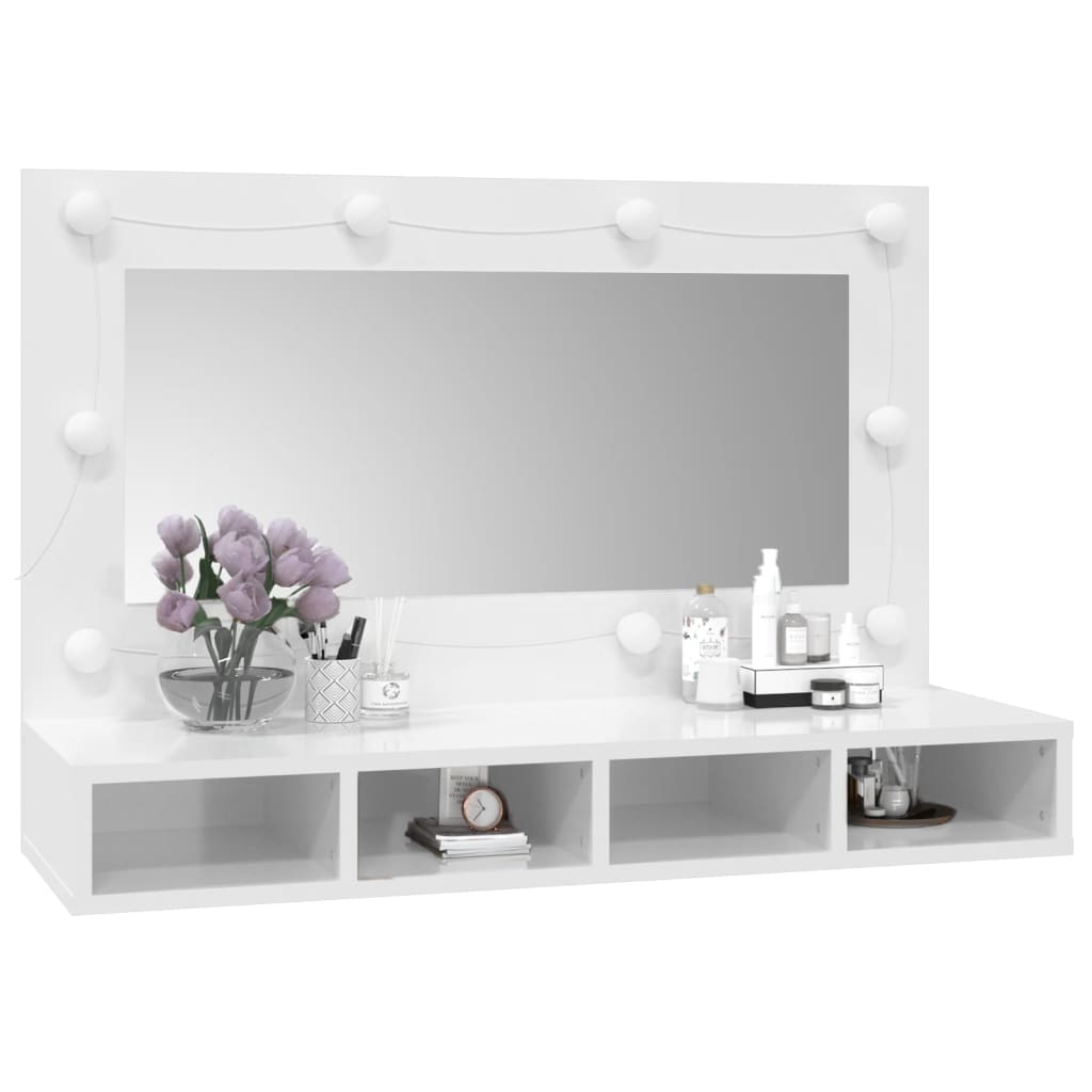 vidaXL Dulap cu oglindă și LED, alb extralucios, 90x31,5x62 cm