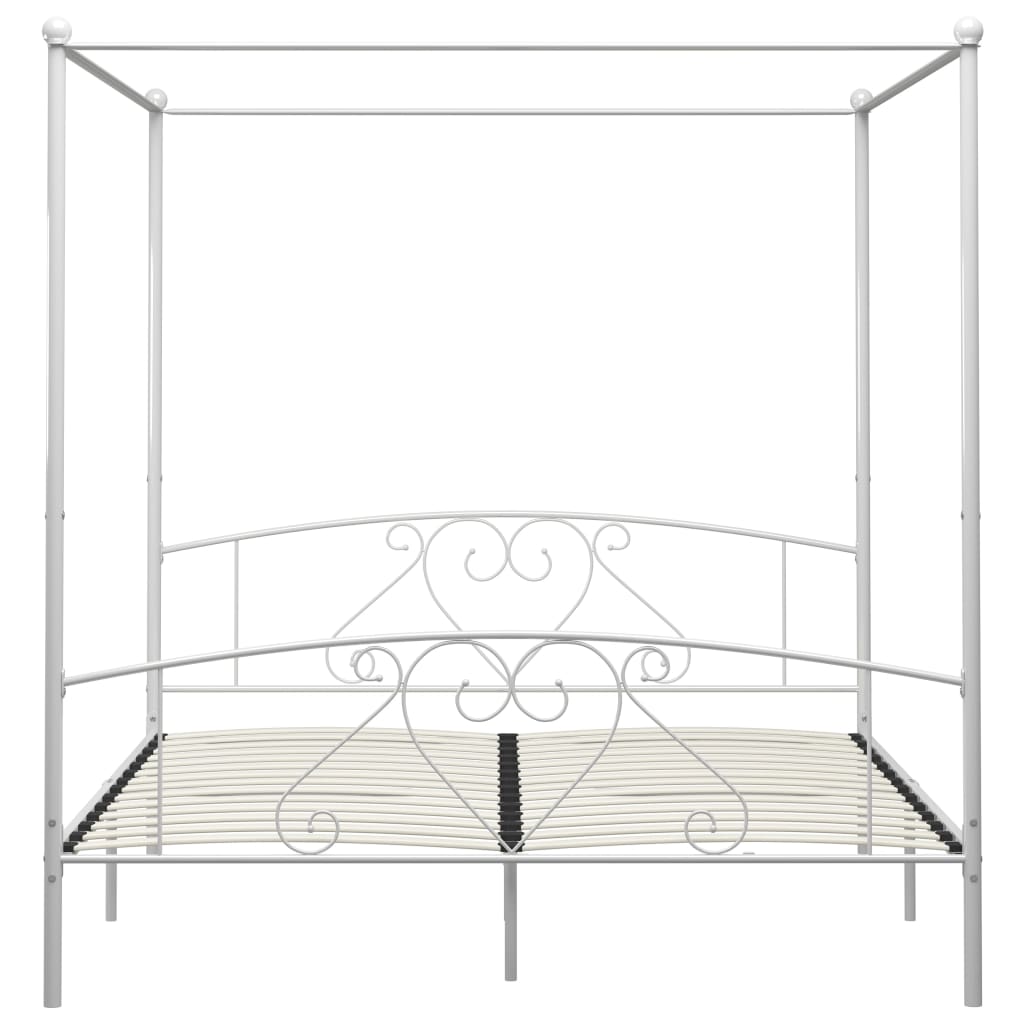 vidaXL Cadru de pat cu baldachin, alb, 180 x 200 cm, metal
