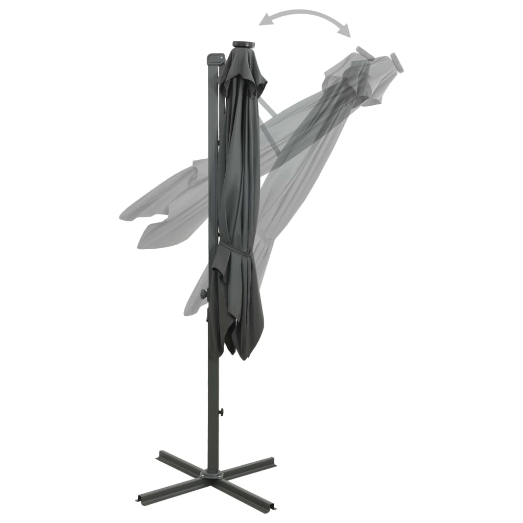 vidaXL Umbrelă suspendată cu stâlp și LED-uri, antracit, 300 cm