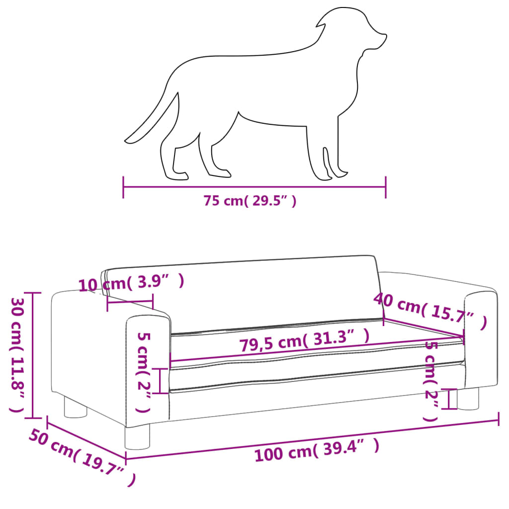 vidaXL Pat pentru câini cu extensie, maro, 100x50x30 cm, catifea