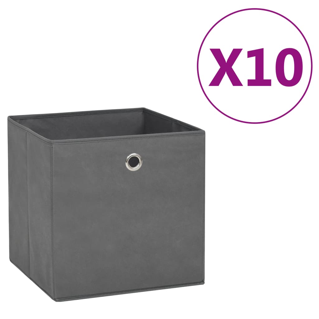 vidaXL Cutii depozitare, 10 buc., gri, 28x28x28 cm, material nețesut