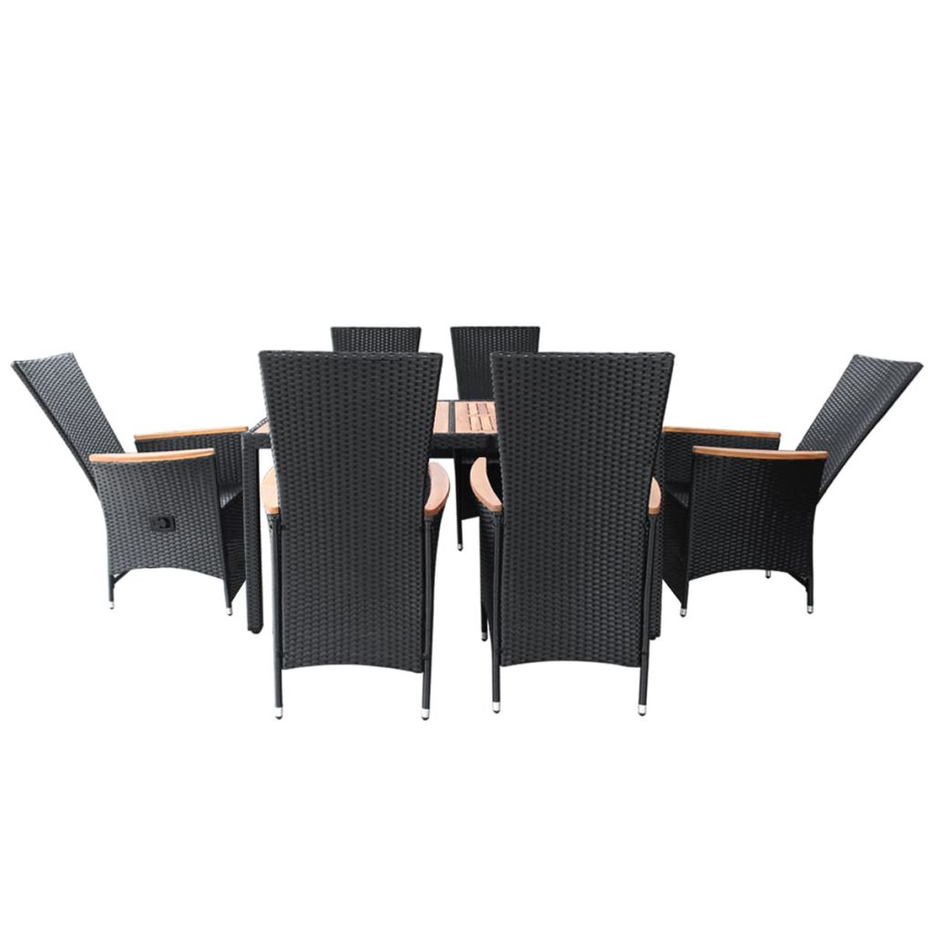 vidaXL Set mobilier de exterior 7 piese negru, poliratan, lemn acacia