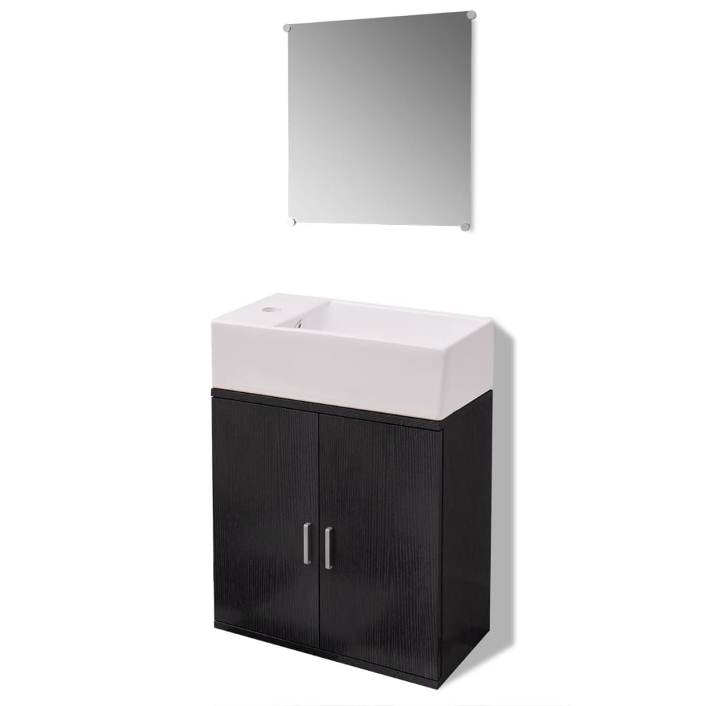 vidaXL Set mobilier baie format din 3 piese cu chiuvetă inclusă, Negru