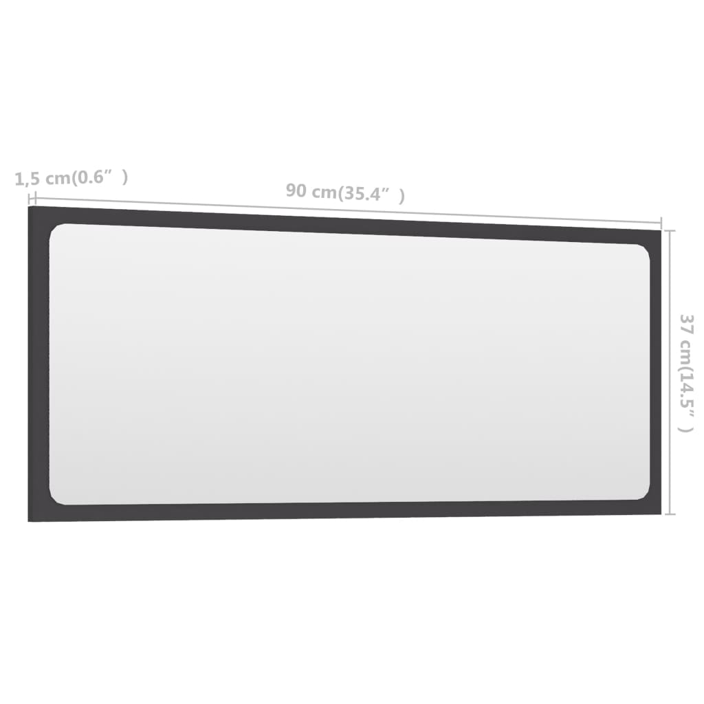 vidaXL Oglindă de baie, gri, 90x1,5x37 cm, PAL