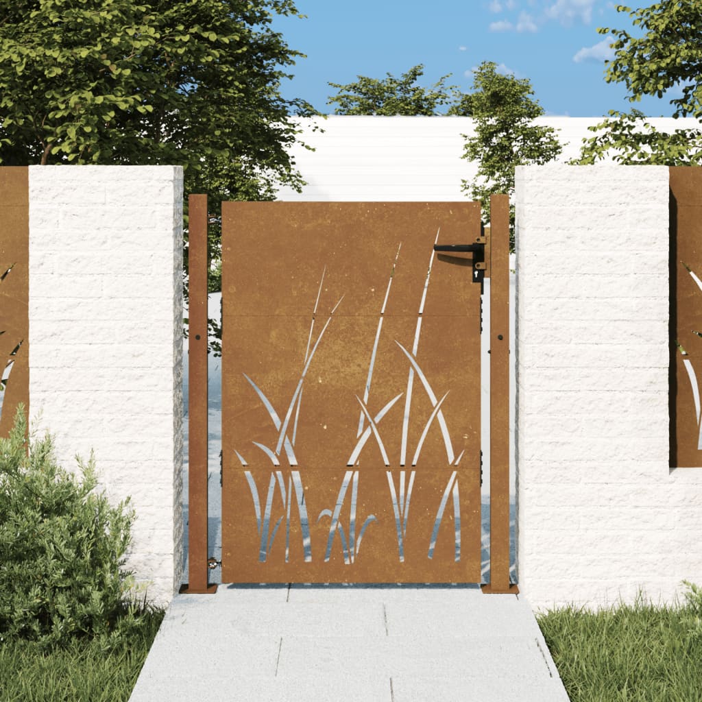 vidaXL Poartă pentru grădină, 105x155 cm, oțel corten, model iarbă