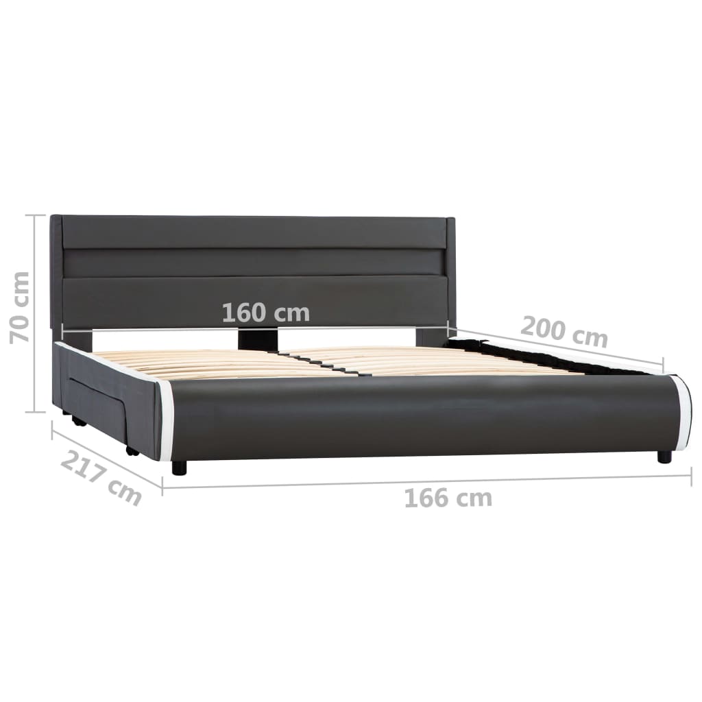 vidaXL Cadru de pat cu LED, antracit, 160x200 cm, piele ecologică