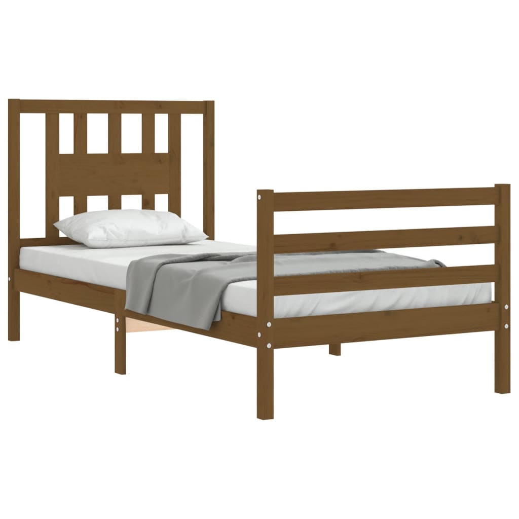 vidaXL Cadru de pat cu tăblie, maro miere, 90x200 cm, lemn masiv