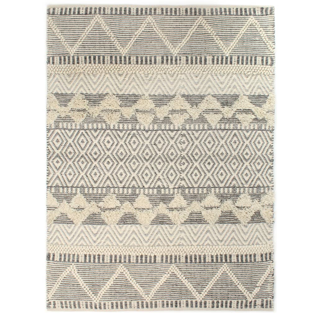 vidaXL Covor lână țesut manual, alb/gri/negru/maro, 80 x 150 cm