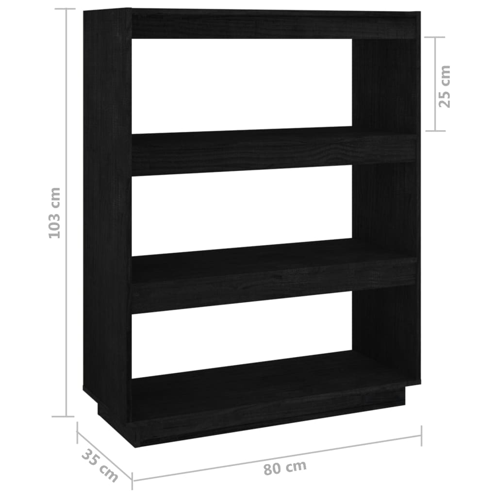 vidaXL Bibliotecă/Separator cameră, negru, 80x35x103cm, lemn masiv pin