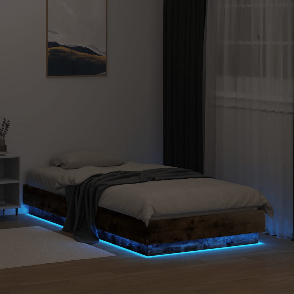 vidaXL Cadru de pat cu lumini LED, stejar fumuriu, 75x190 cm