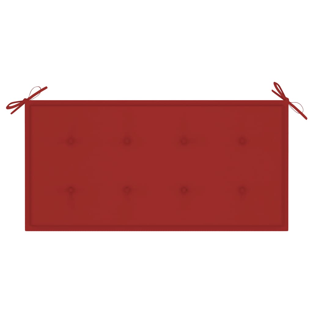 vidaXL Bancă de grădină, cu pernă roșie, 112 cm, lemn masiv de tec