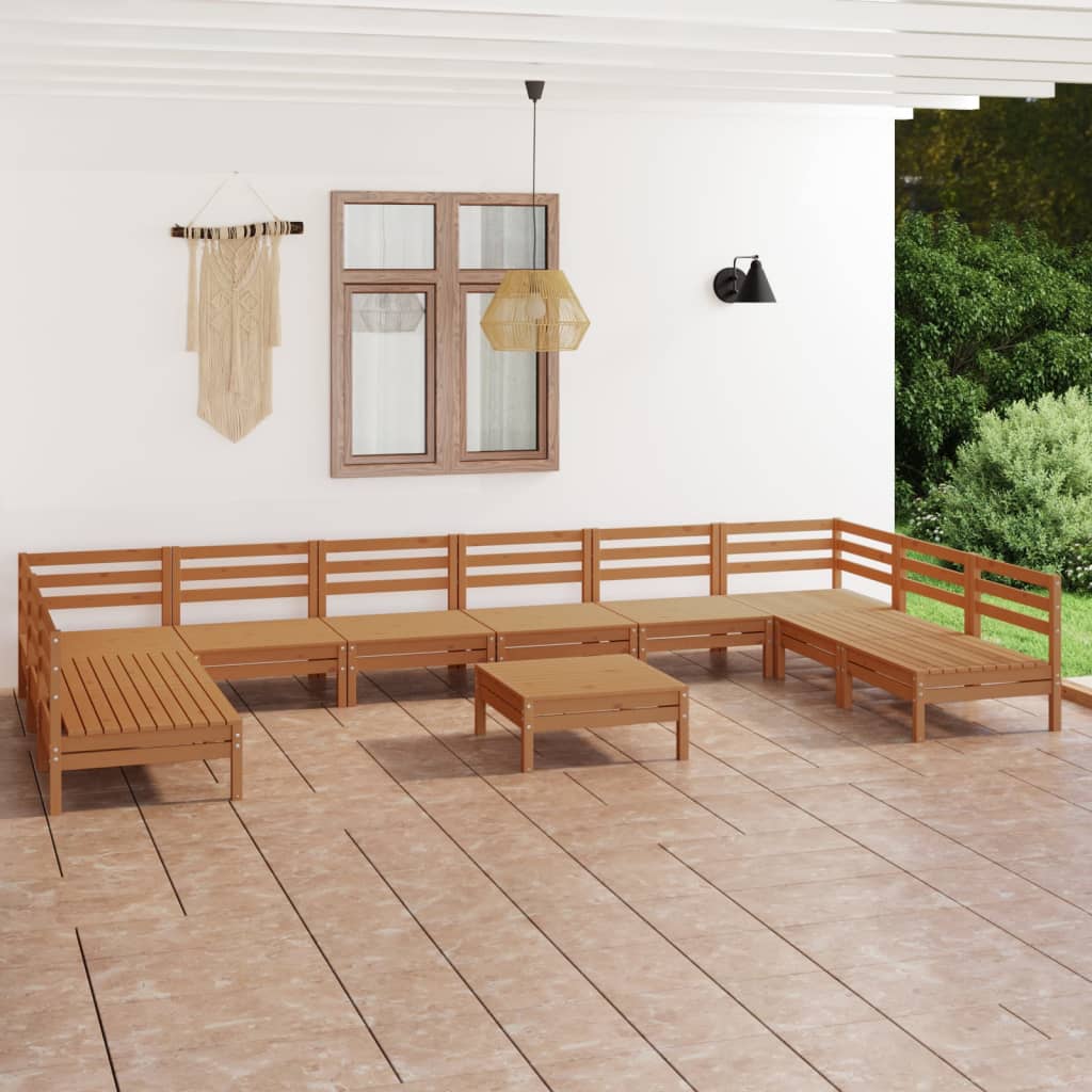 vidaXL Set mobilier grădină, 11 piese, maro miere, lemn masiv pin