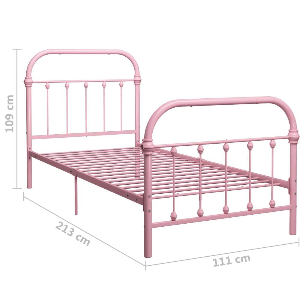 vidaXL Cadru de pat, roz, 100 x 200 cm, metal