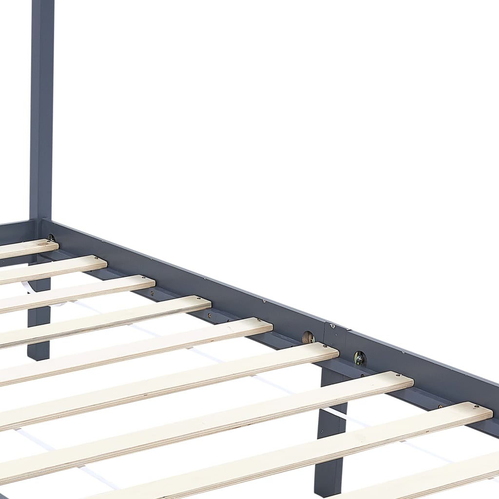 vidaXL Cadru pat cu baldachin, gri, 100x200 cm, lemn masiv de pin