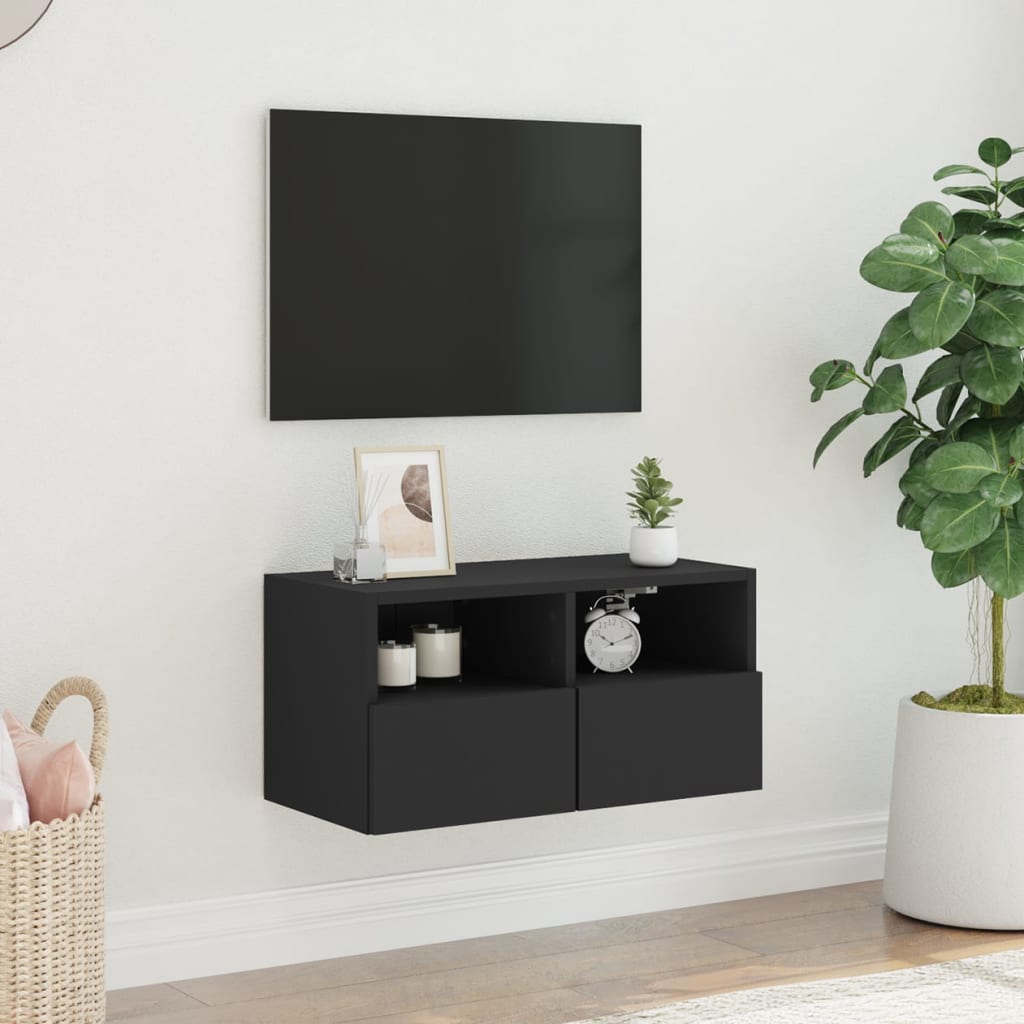vidaXL Comodă TV de perete, negru, 60x30x30 cm, lemn prelucrat
