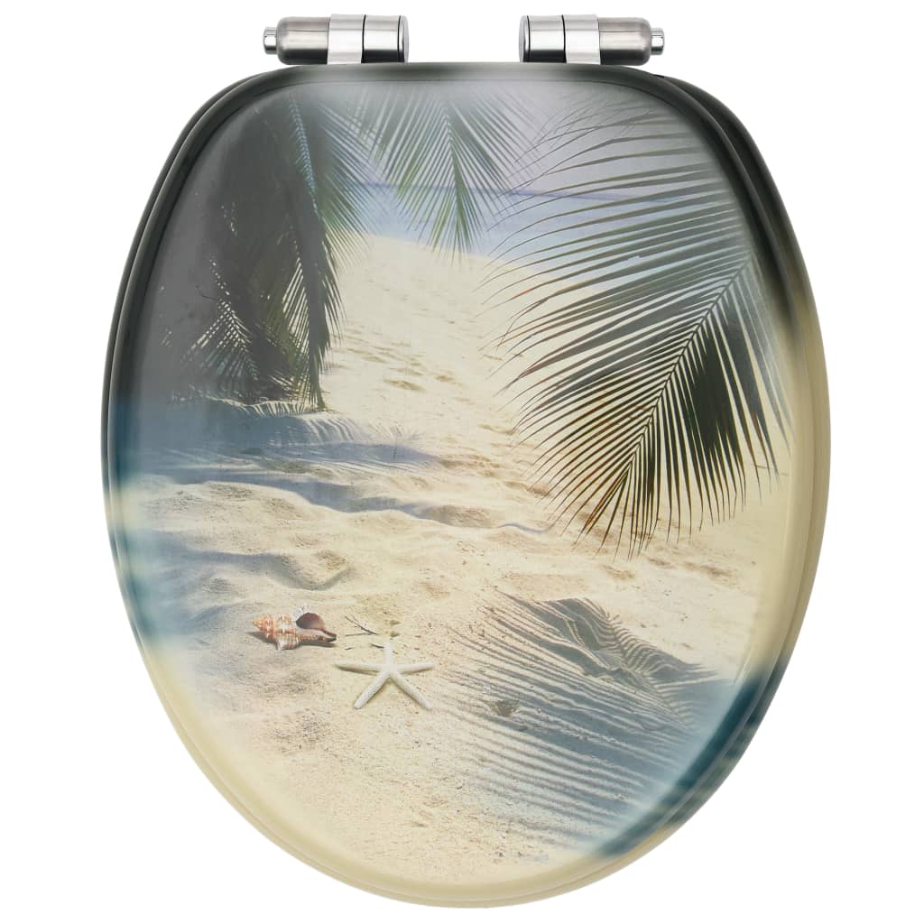 vidaXL Capac WC cu închidere silențioasă, MDF, model plajă