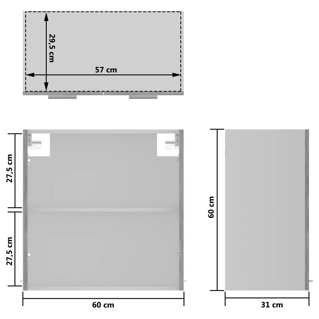 vidaXL Dulap suspendat de sticlă, gri beton, 60 x 31 x 60 cm, PAL