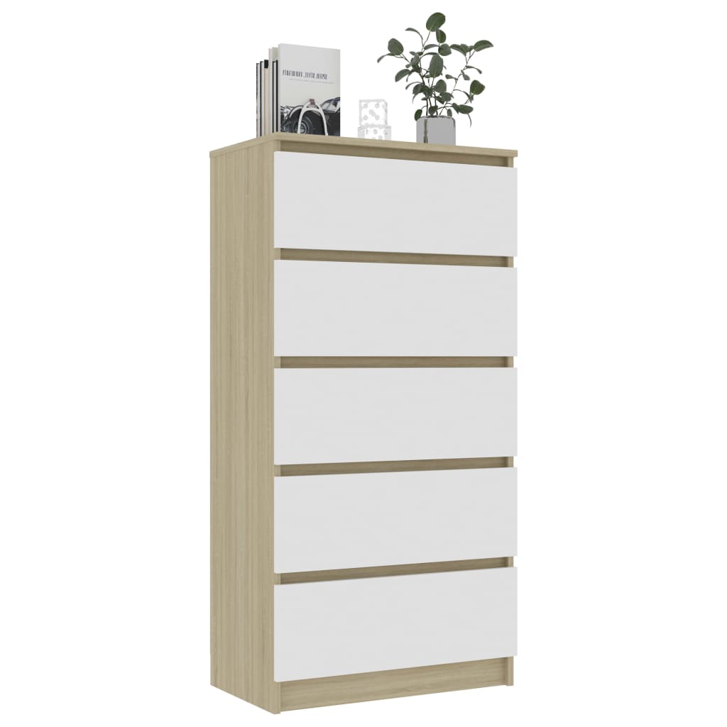 vidaXL Servantă cu sertare, alb&stejar Sonoma, 60 x 35 x 121 cm, PAL