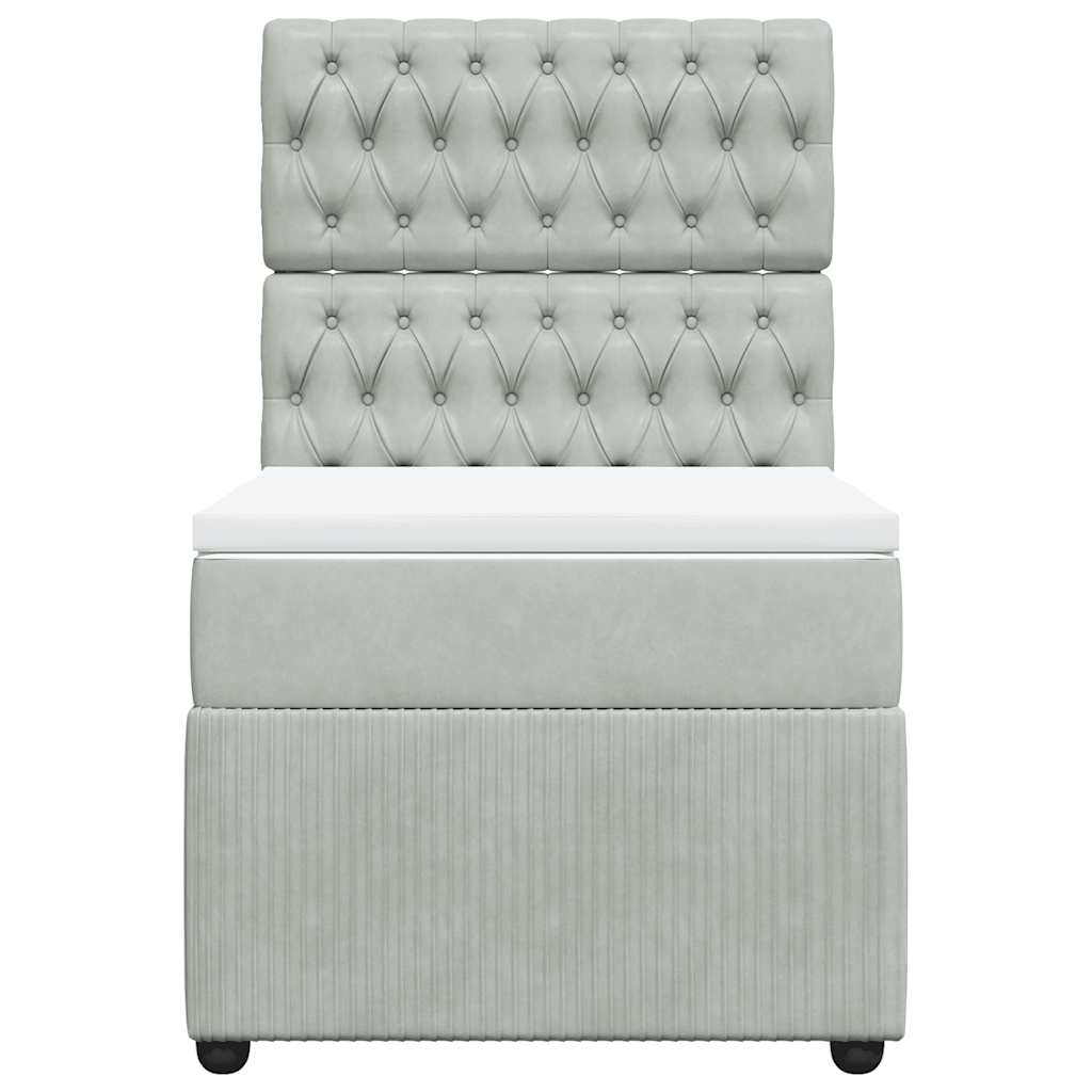 vidaXL Pat box spring cu saltea, gri deschis, 90x190 cm, catifea ...