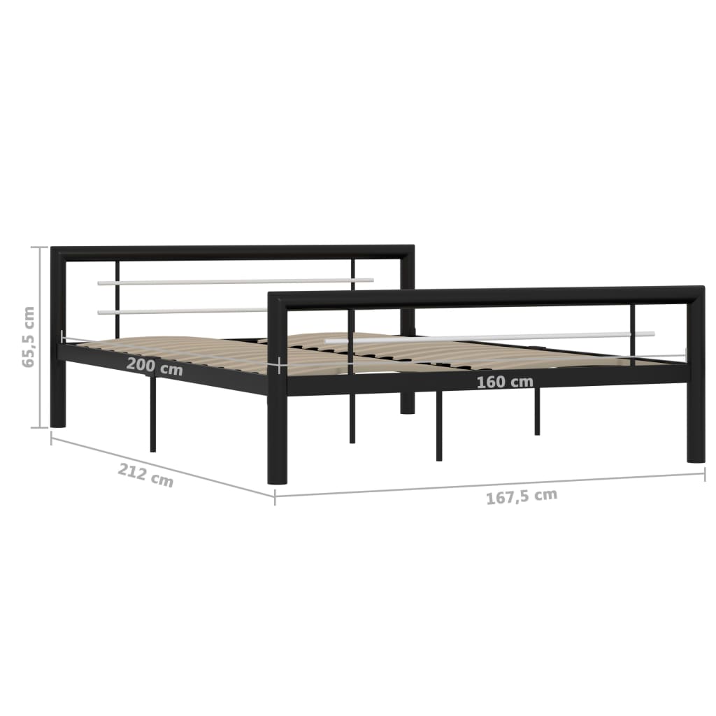 vidaXL Cadru de pat, negru și alb, 160 x 200 cm, metal