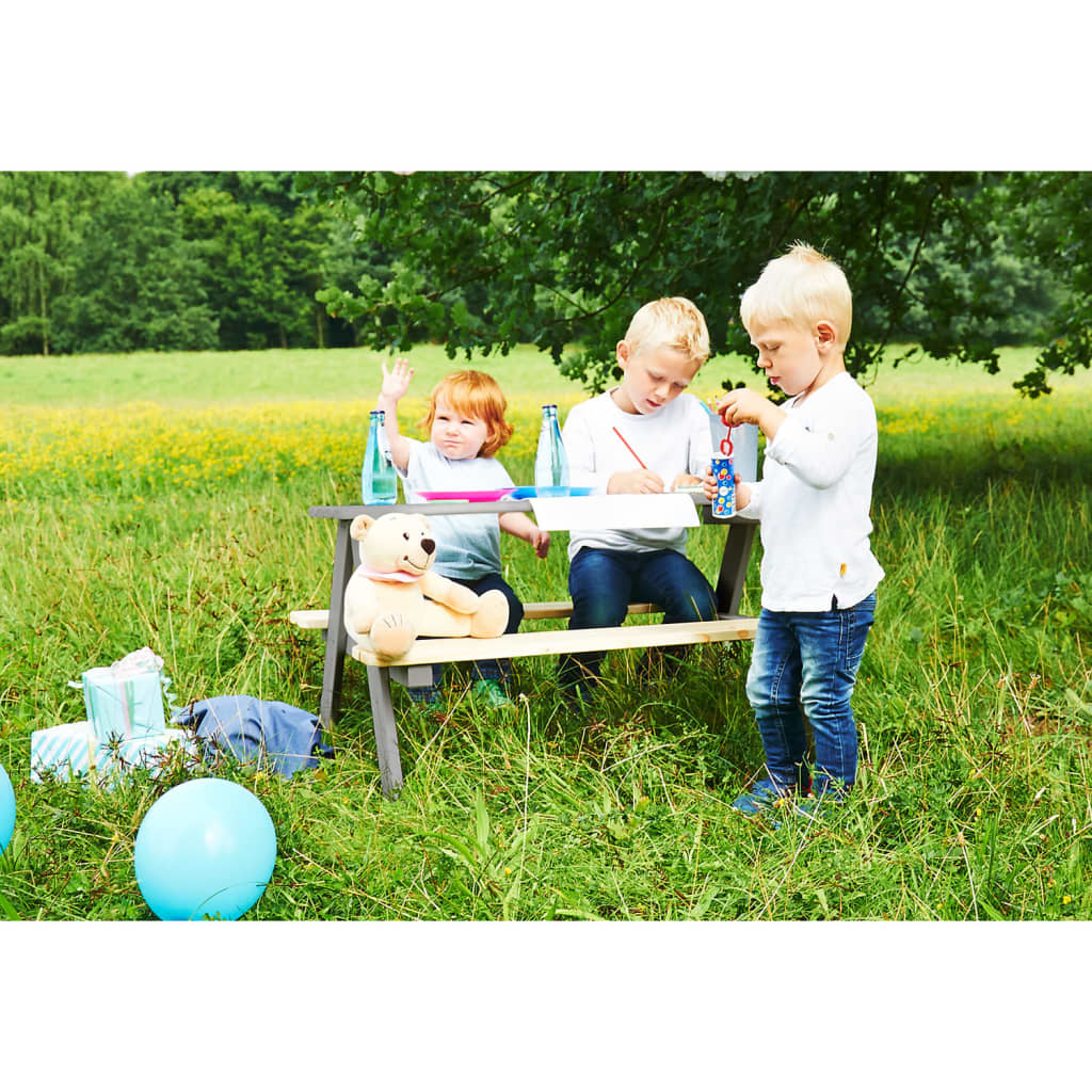 Pinolino Masă de picnic pentru copii cu bănci Nicki für 4, gri, lemn