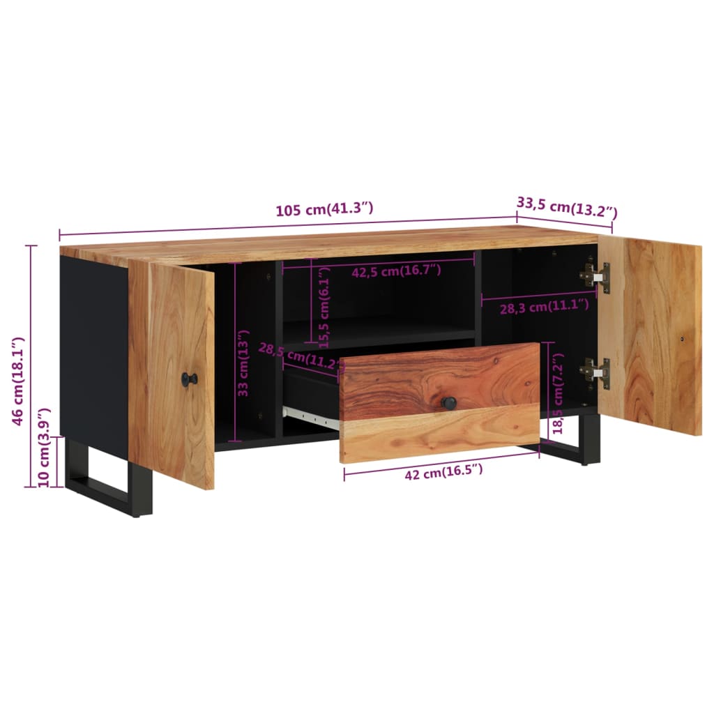 vidaXL Dulap TV, 105x33,5x46 cm, lemn masiv de acacia&lemn prelucrat