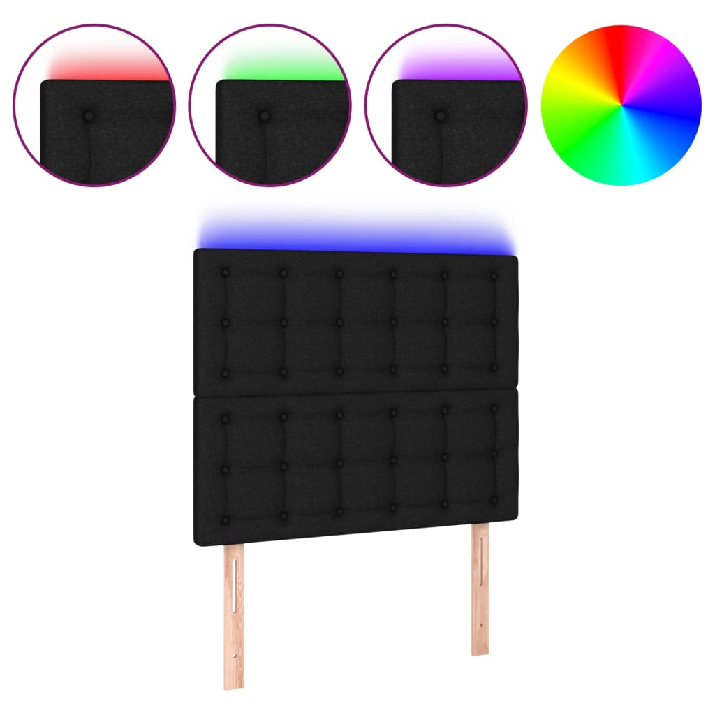 vidaXL Tăblie de pat cu LED, negru, 90x5x118/128 cm, textil