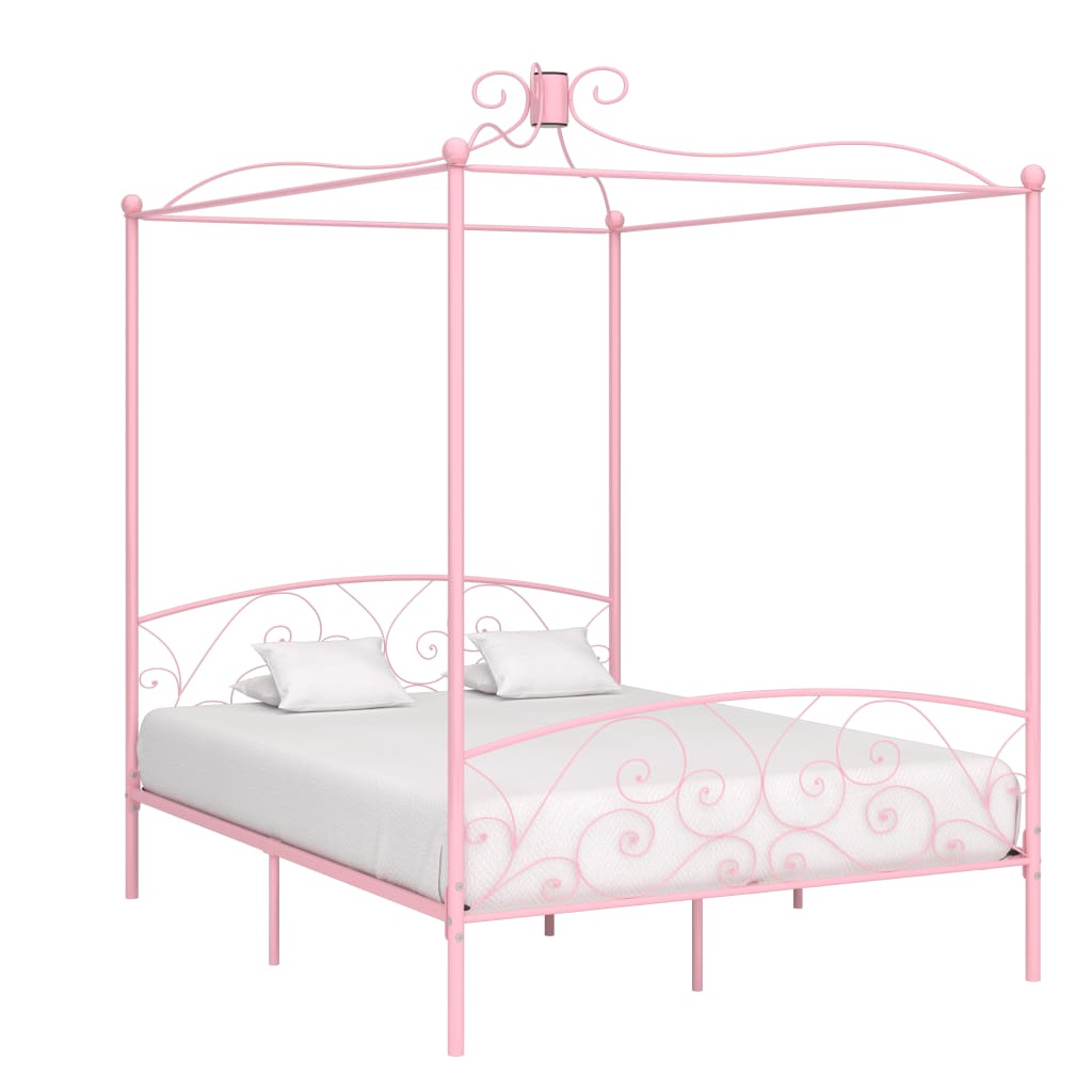 vidaXL Cadru de pat cu baldachin, roz, 180 x 200 cm, metal