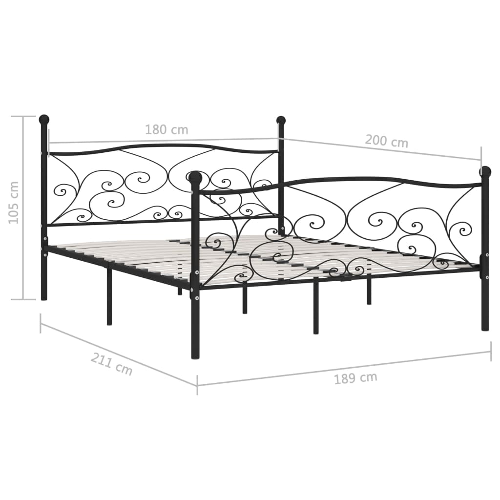 vidaXL Cadru de pat cu bază din șipci, negru, 180 x 200 cm, metal
