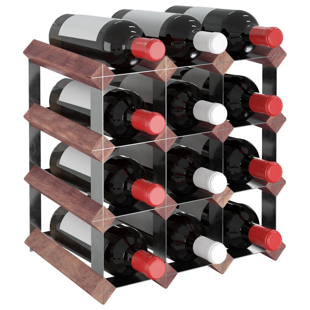 vidaXL Suport de vinuri, 12 sticle, maro, lemn masiv de pin