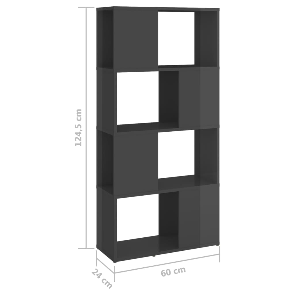 vidaXL Bibliotecă/Separator cameră, gri extralucios, 60x24x124,5 cm